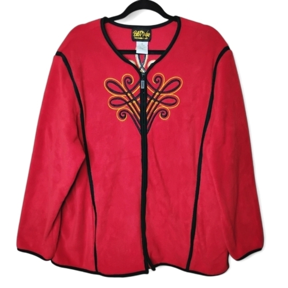 Bob Mackie Wearable Art Jacket 2X Fleece Embroidered Zip Up Statement Fall Plus - Picture 1 of 7